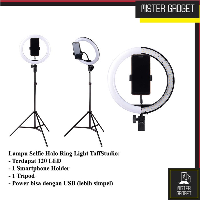 Lampu Selfie Ring Light Curve Taffstudio 120 LED Holder dan Tripod
