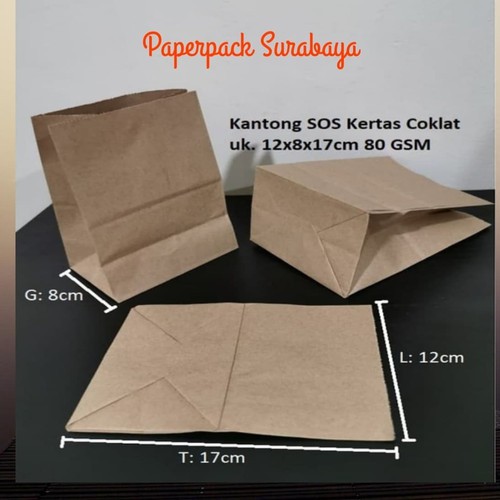 

Paperbag Kantong kertas SOS coklat uk 12x8x17cm