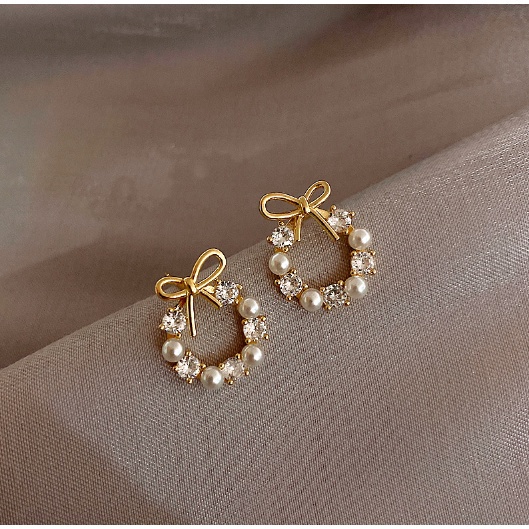 ANTING KOREA TUSUK TITANIUM ANTING WANITA GIWANG MUTIARA RETRO ELEGANT AKESORIS FASHION ANAK PEREMPUAN ANT46