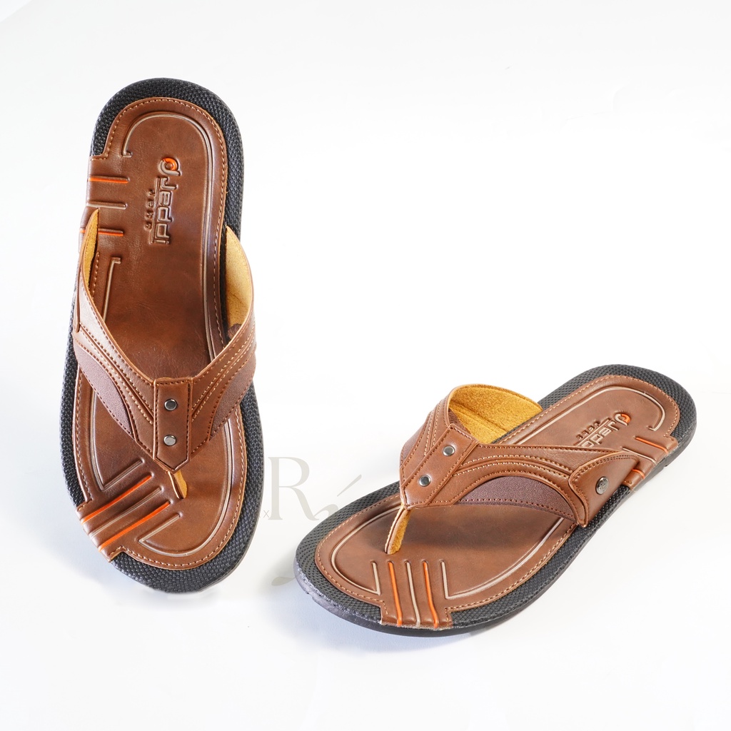 JEDDI [MAX 101] Sandal Jepit Pria Kasual Kulit Sendal Jepit Flip Flop Sandal Santai Hangout Cowok Sandal Kulit Original