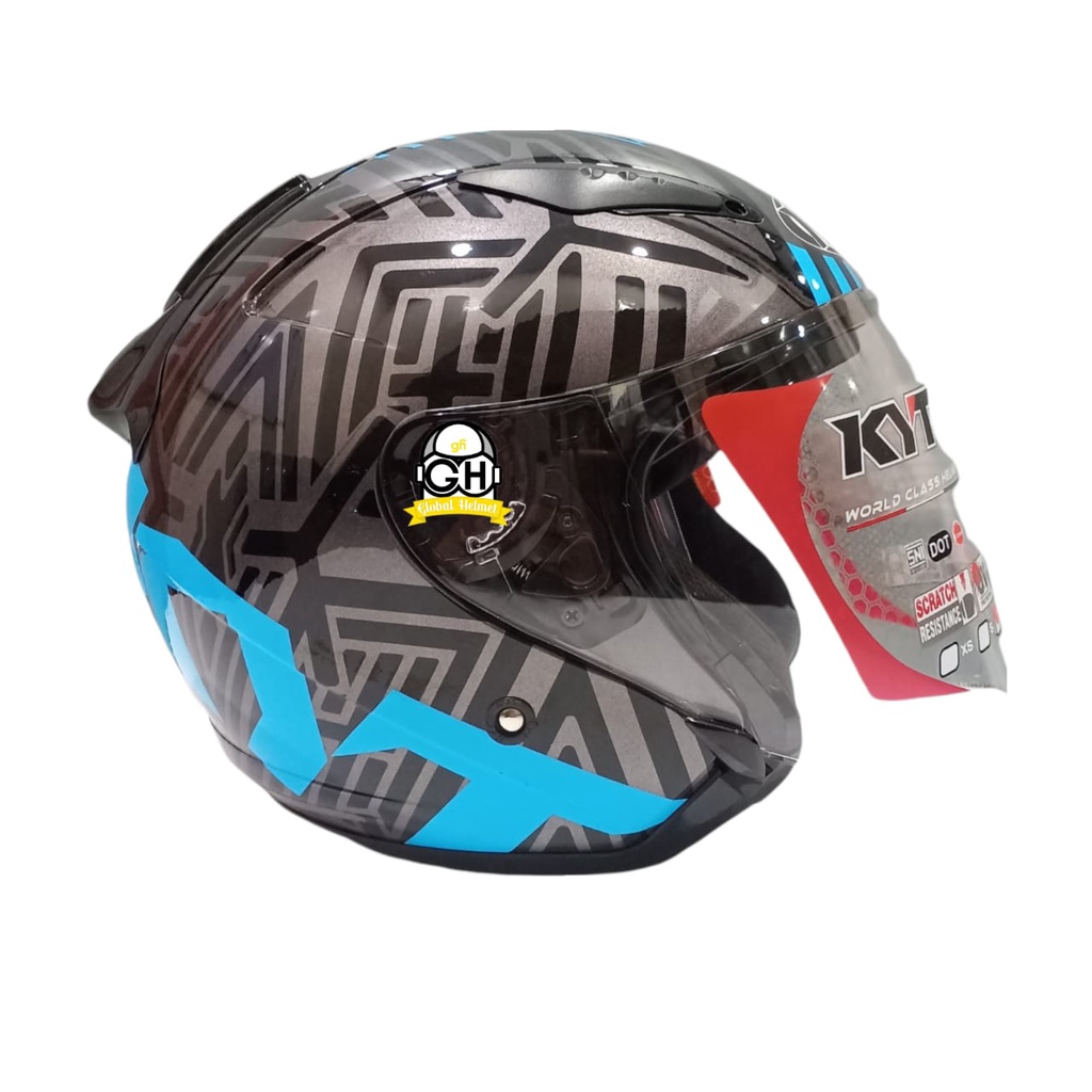 HELM KYT GALAXY FLAT R NEON GUNMETAL BLUE DOUBLE VISOR HALF FACE