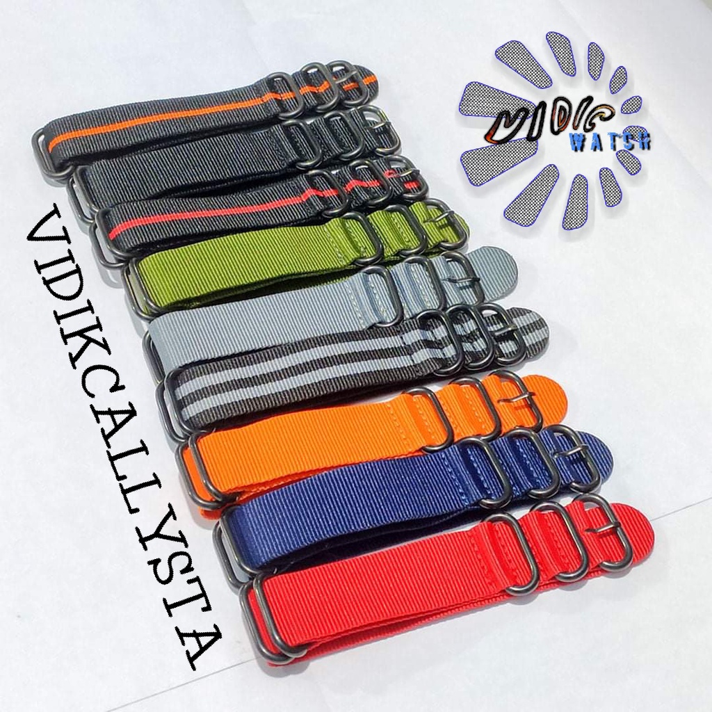 Strap Tali Jam Tangan PVD Nylon Nato Zulu Canvas 18mm 20mm 22mm 24mm Premium 5-Ring PVD Strap Tali Jam Kanvas 18 20 22 24