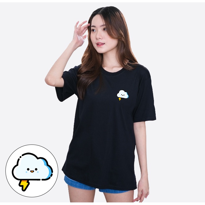 Kaos Wanita Logo Awan Lucu Lengan Pendek Warna Hitam / Baju Wanita