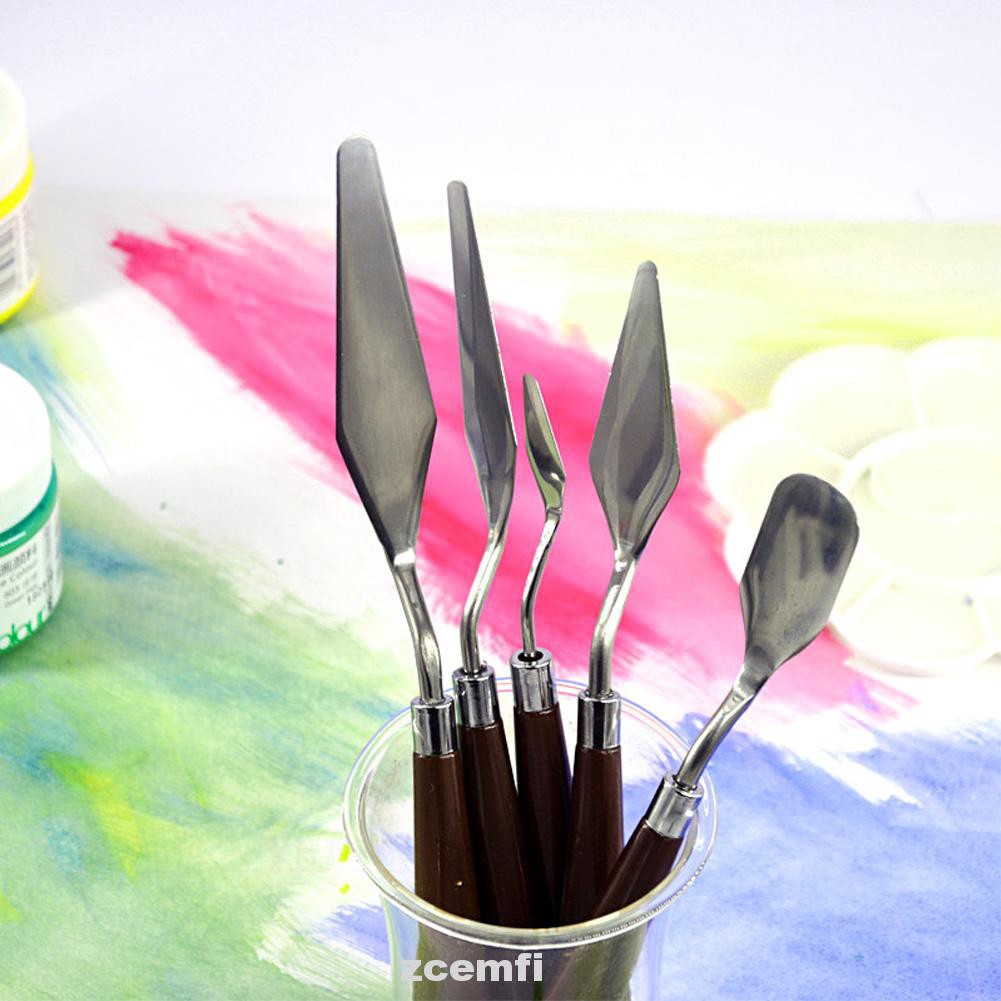 5PCS/SET SS PALETE PISAU SPATULA DEKORASI KUE LUKIS UKIR SPATULA PALET CAKE PAINTING KNIFE PAINT ART