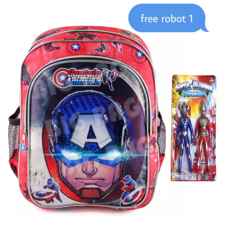 TAS KAPTEEEN AMERIKA TAS LED MATA NYALA TAS ANAK SEKOLAH TK DAN PAUD TAS BERHADIAH ROBOT