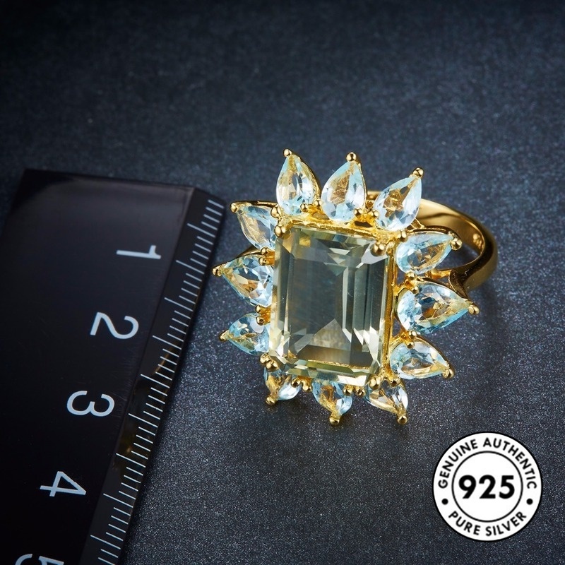 Cincin Lapis Silver 925 Model Bunga Dengan Sapphire Untuk Wanita