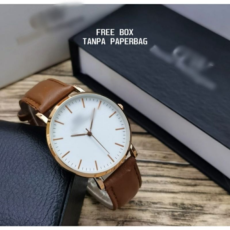 JAM TANGAN PRIA WD KULIT PREMIUM KUALITI FREE BOX DAN PAPERBAGS DIAMETER 4.2CM||JAMTANGAN FASHION PRIA-NEW C,MUDAROSE PUTIH