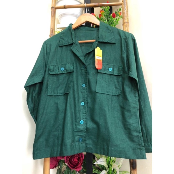 L-N LANORI KEMEJA LINEN KANCING BUTON PREMIUM WANITA - KEMEJA WANITA-IJO BOTOL