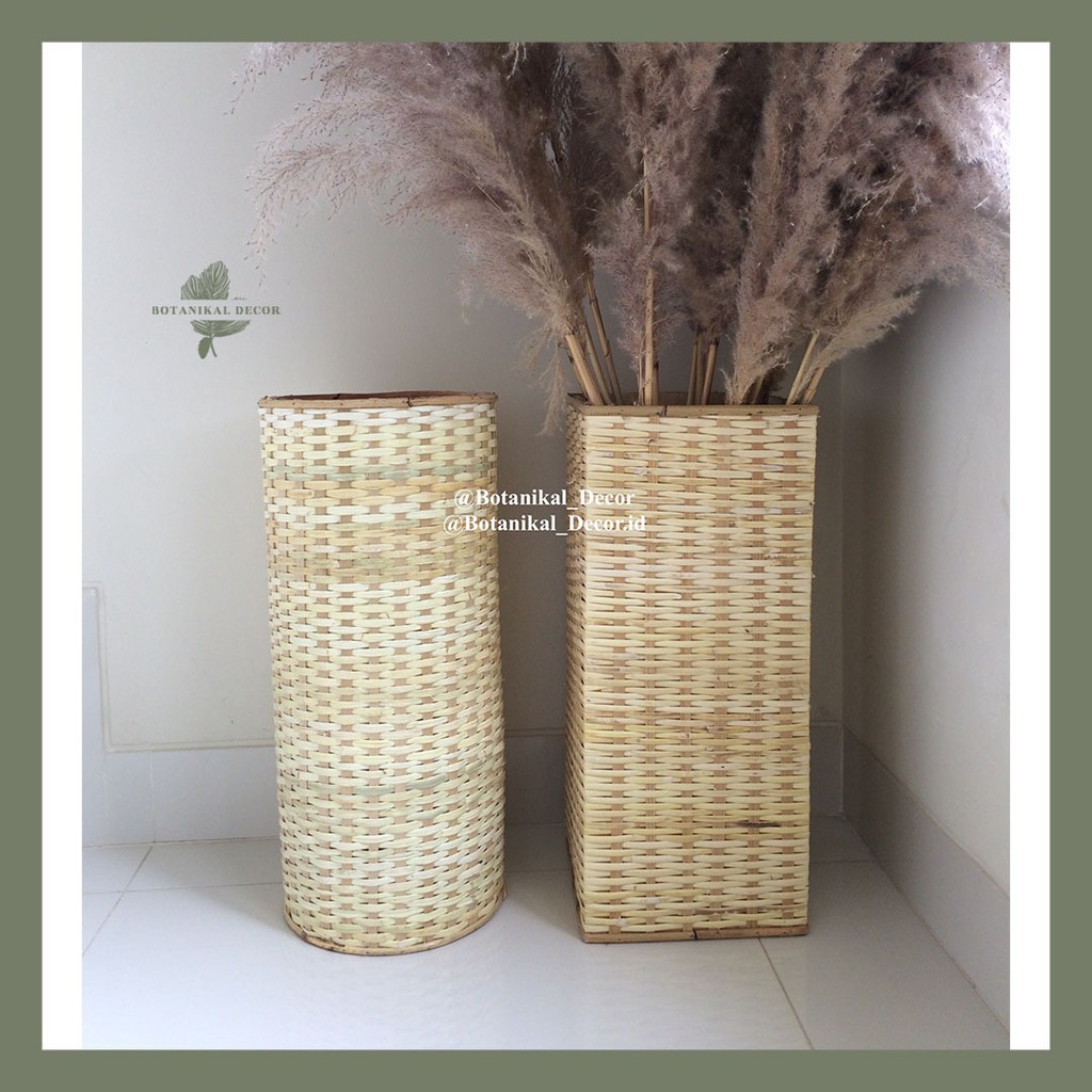 Vas Bunga Pot Rotan Tinggi  Asli Anyaman Bambu Dekorasi 