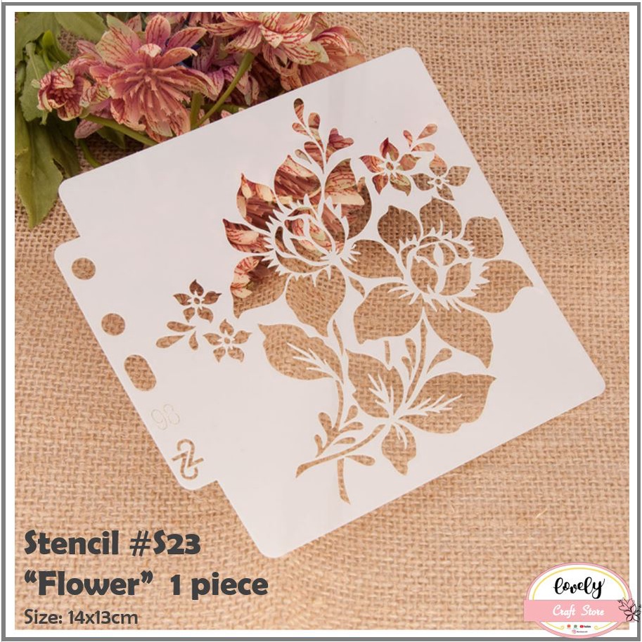 

S23 plastic stencil cetakan stensil lukis, craft, kue cake, bujo, jurnal, scrapbook - plastik stensil bunga flower