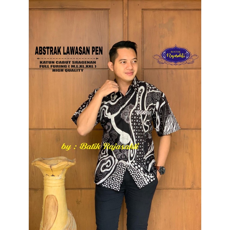 baju batik pria lengan panjang modern  ORIGINAL BAJU PREMIUM KEKINIAN BATIK SOLO MURAH SOGAN abstrak