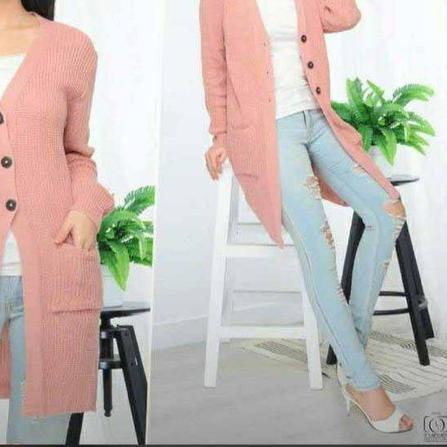 ♣ Cardigan LONG BELLE KANCING 3 l Cardigan Rajut l Sweater Rajut l Pakaian Rajut Wanita l Rajut Kere