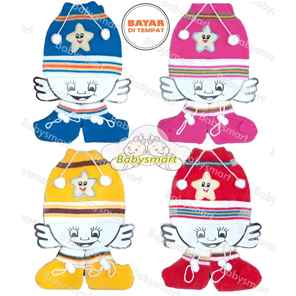 Babysmart - Set Topi Dan Kaos Kaki Bayi  Rajut / Siet New Born Hat &amp; Socks Baby