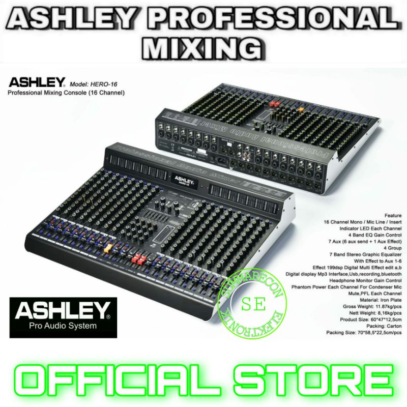 mixer audio 16 channel original ashley hero 16 usb bluetooth recording soundcard