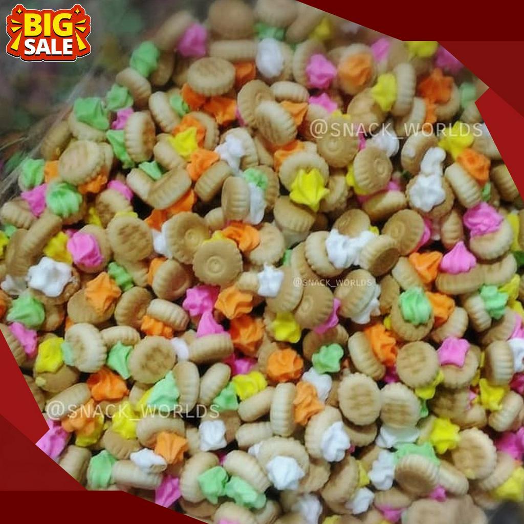 

TERMURAH 3Gram Biskuit Gemrose kue kancing Monas snack jadul Warna Warni Biskuit MONAS