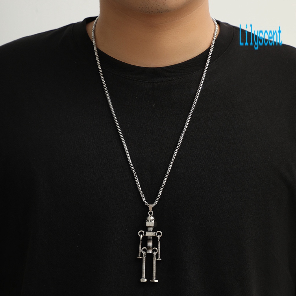 Kalung Liontin Bentuk Robot Bahan Stainless Alloy Warna Solid Tahan Lama Gaya Hip Hop Untuk Pria