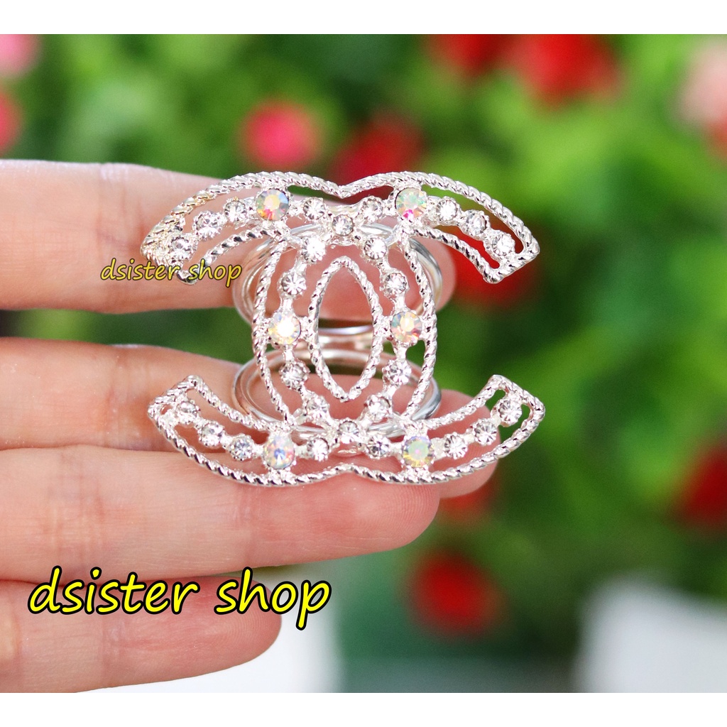 Bros Cincin Part 1 Ring Hiasan Aksesoris Syal Hijab HURUF Permata Hitam Putih-C Silver P Pelangi