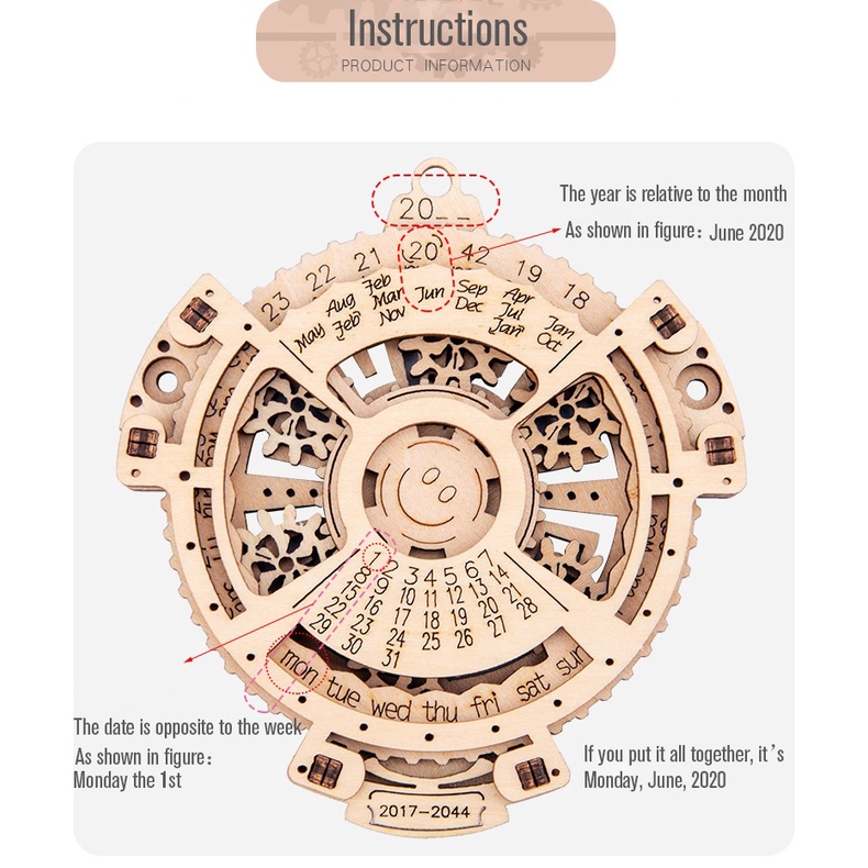ROCKWARE RW-DIY01 - Creative Wooden Puzzle Perpetual Calendar 21 Parts