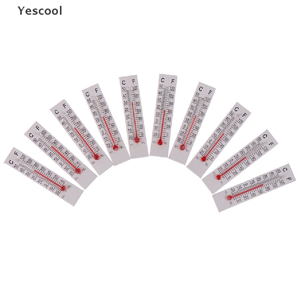 Yescool 10pcs / Set Miniatur Termometer Kardus Ukuran 5cmX1.1cm 20-50 Celcius Untuk Indoor