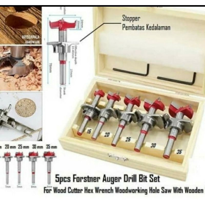 Mata Bor Engsel Sendok set isi 5pcs / Forstener Bit set / Hinge Boring Drill