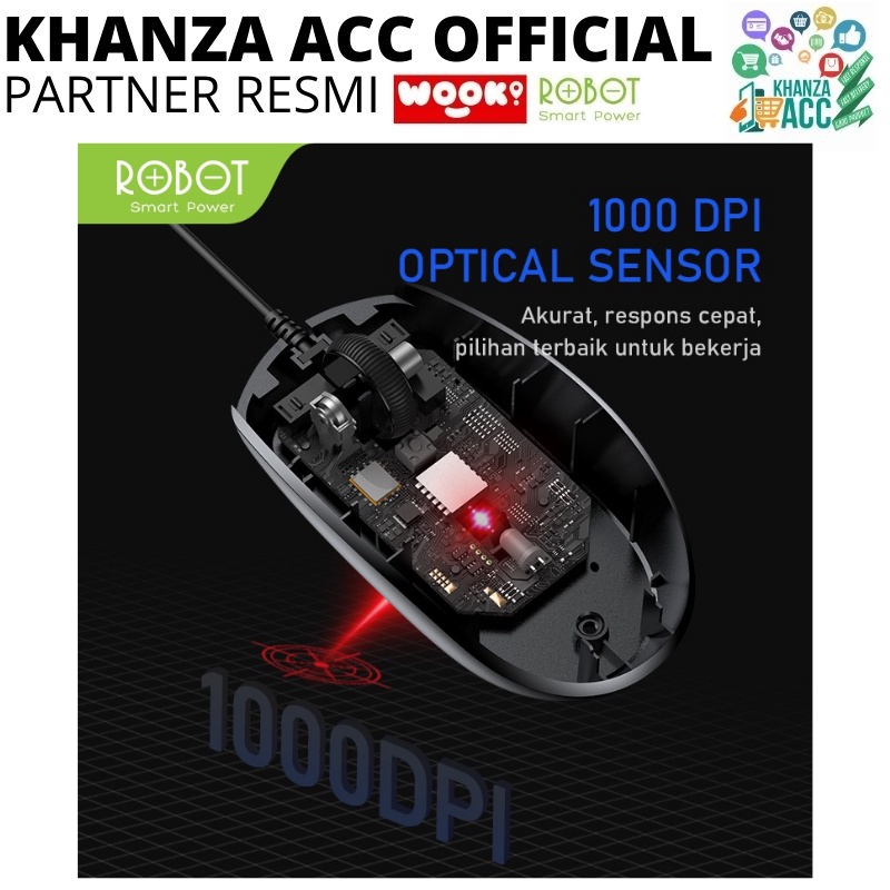 KHANZAACC ROBOT M120 Office Mouse Wired 1000 DPI Ergonomic Design with Anti-Slip Scroll Wheel