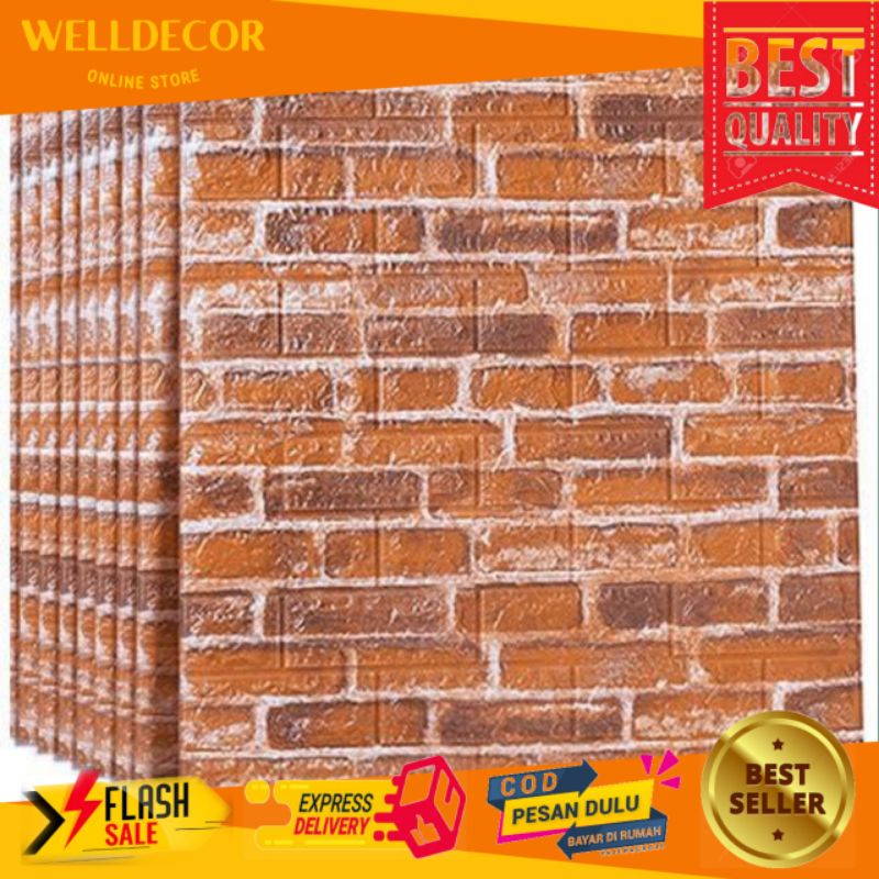 WALLPAPER DINDING 3D FOAM BATA ORIGINAL DEKORASI MODERN DEKORASI TERAS WALLFOAM 3D BATA ORANGE