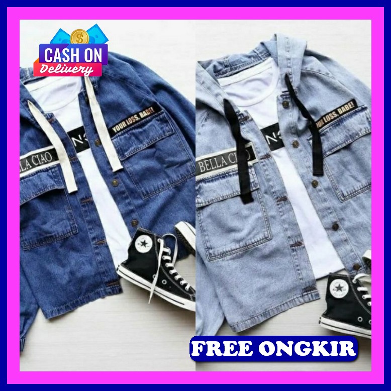 Amr Jeans - Jaket Jeans Wanita Keren Full Motif Colors - Toxic Collection - Jj Hero Hoodie 2973 (Pro