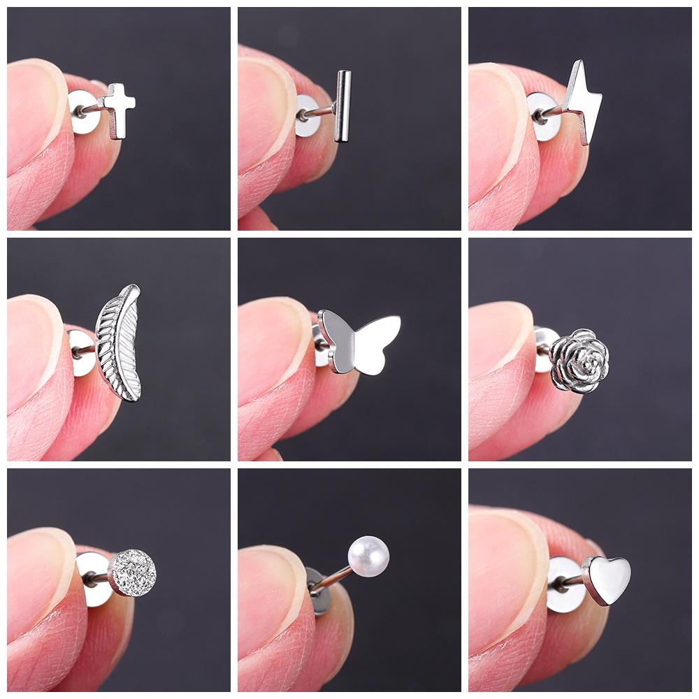 1 Pc Anting Stud Kristal Bentuk Bunga Mawar Kupu-Kupu Bahan Stainless Steel