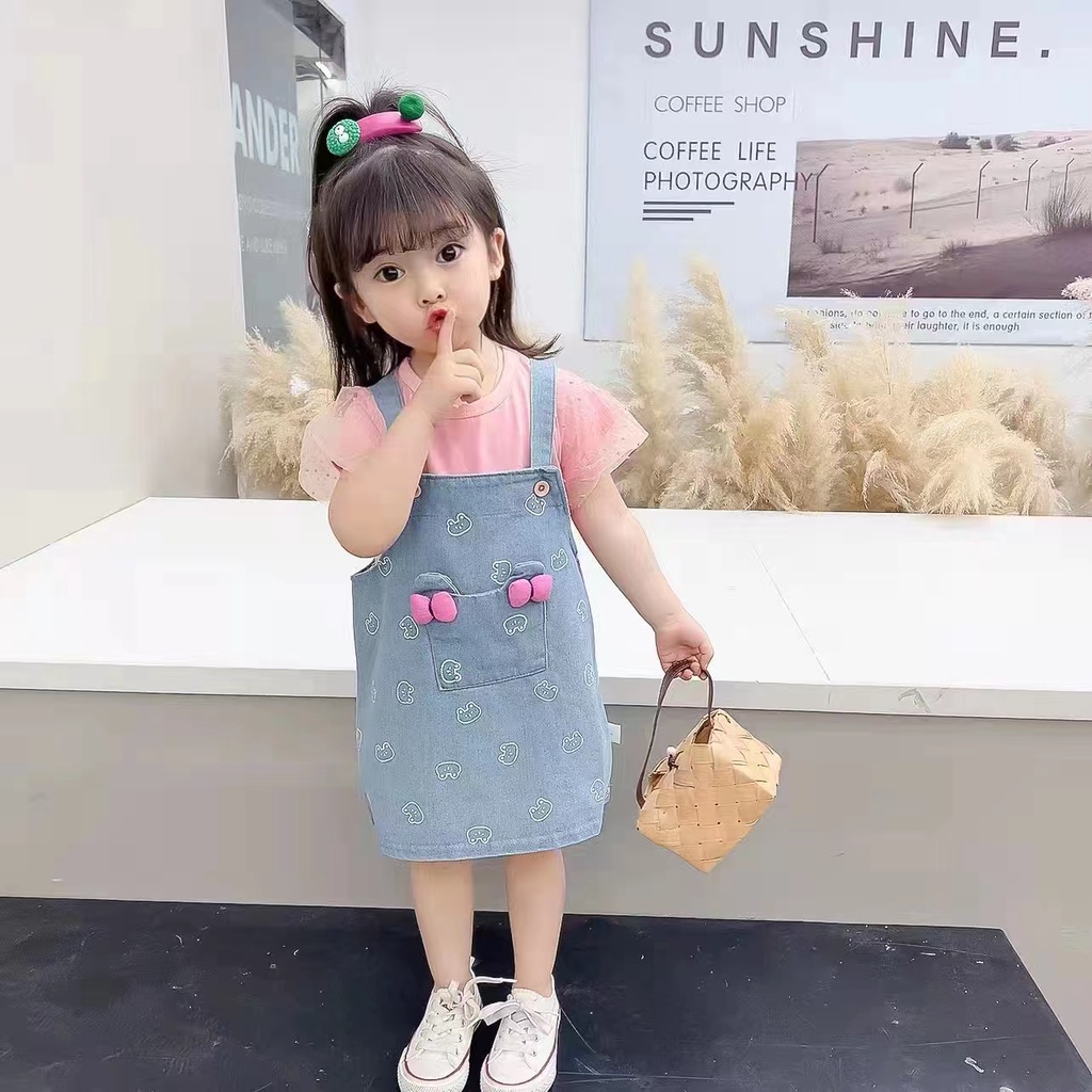 Setelan Overall Anak Perempuan Angel Wings Uisa 1-4th/Terbaru Dress Anak Perempuan Setelan Anak Jeans Premium