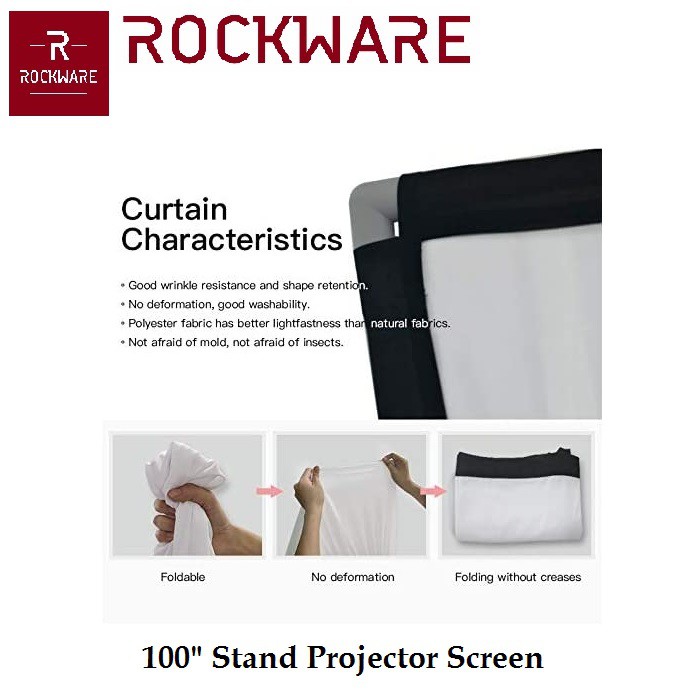 ROCKWARE Stand Projector Screen 100-inch Layar Proyektor Polyester