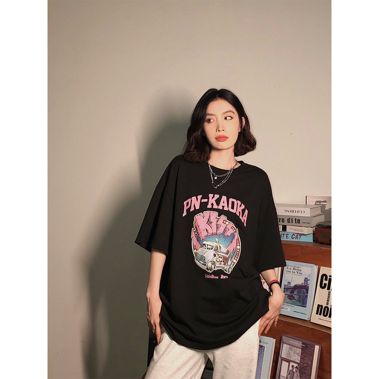 Kaos Lengan Pendek Retro Car Korean Style/Kaos Oversize Wanita/Atasan Wanita