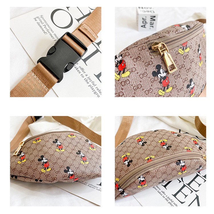 Waist Bag Import Kulit PU Motif Mickey - Waist Bag Wanita Import - Tas Pinggang Wanita [WB04]