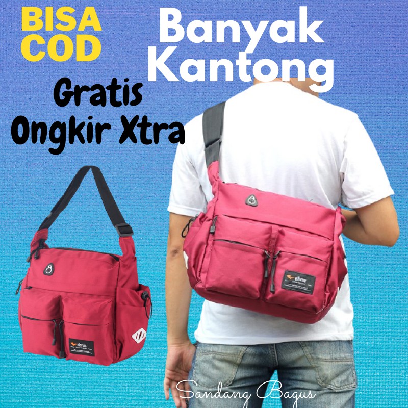 Elbrus Tas Selempang Pria Banyak Kantong Warna Merah Maroon Brand Lokal Original Bandung