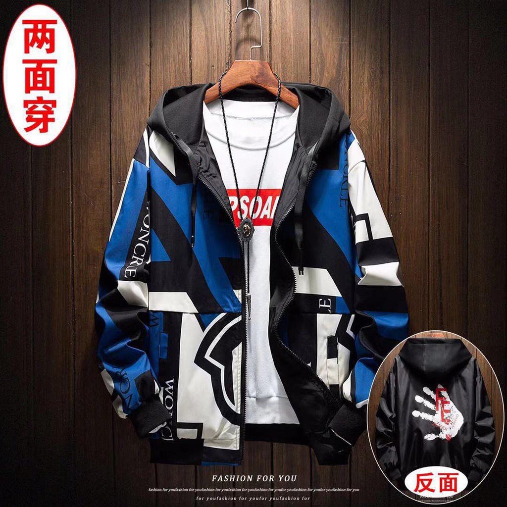 Jaket Pria Keren Shopee Musim semi 2020 topi baru berketut trenden pemuda jaket lelaki cetakan casua