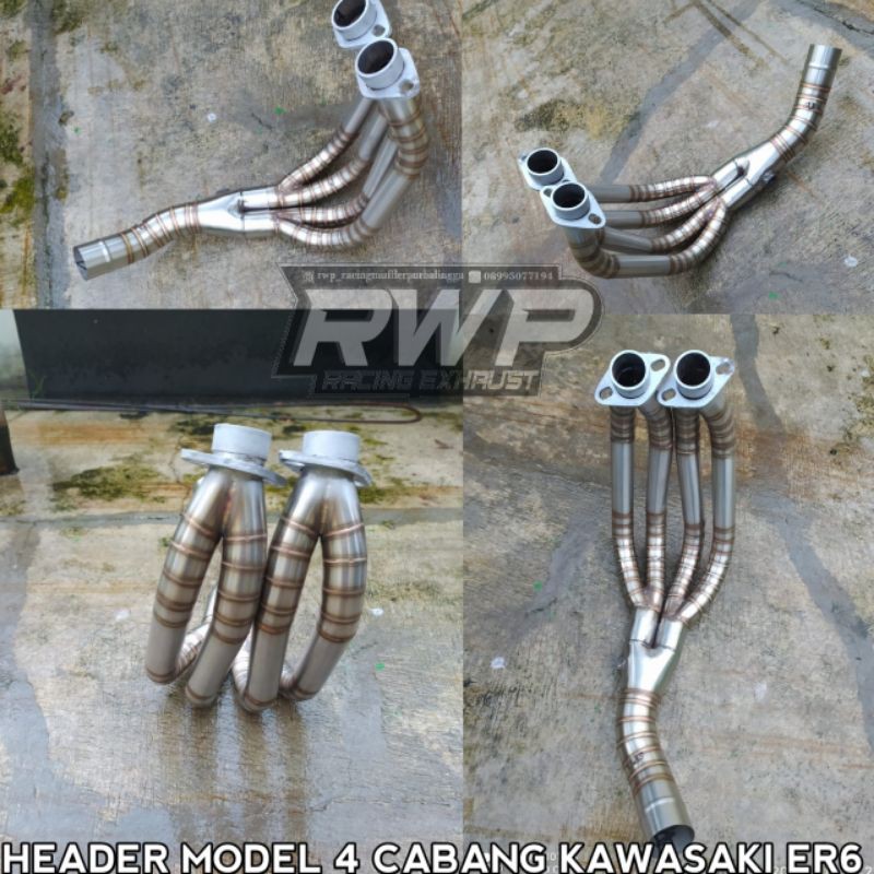 Leher header pipa knalpot header kawasaki er6 er 6n er 6f model 4 cabang