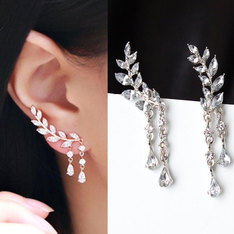 Anting Stud Desain Cabang Bunga Aksen Mutiara Gaya Korea Untuk Wanita