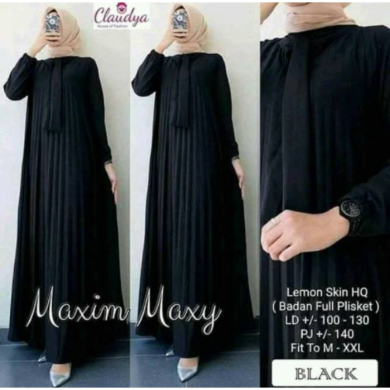 GAMIS PLISKET JUMBO MAYUNG / GAMIS PLISKET TALI  PITA LEHER / GAMIS PLISKET MURAH-Hitam