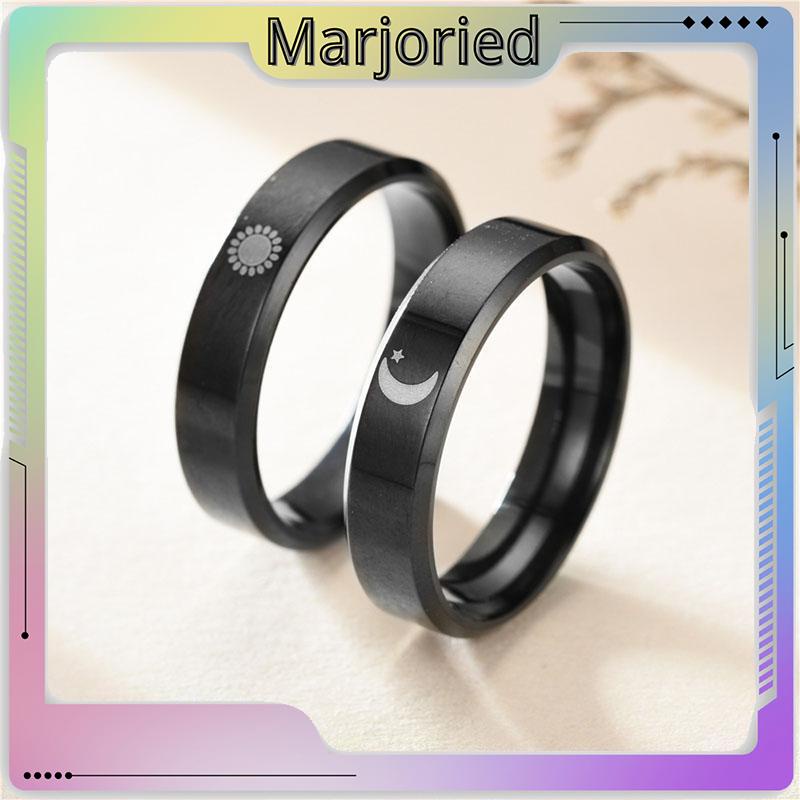 Simple Moon Sun Couple Trendy Wide Love Rings Hadiah Indah untuk Pacar Pacar di Hari Valentine-MJD