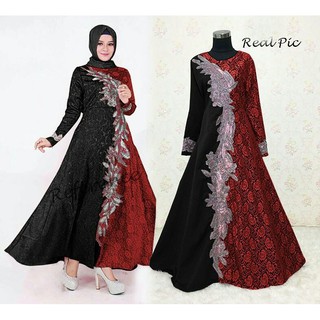 Ready Baju Gamis Pesta Gamis Brokat Brukat Kombinasi Polos Muslim