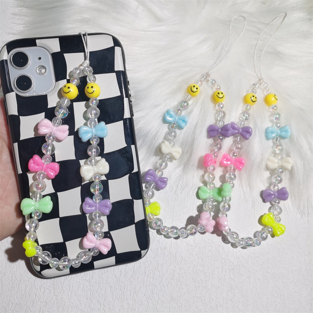 Tali Lanyard Manik-Manik Mutiara Akrilik Warna-Warni Anti Hilang Untuk Case Hp