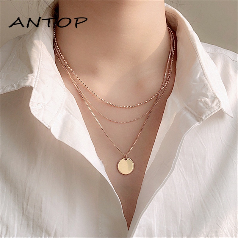 Korea Fashion Multilayer Liontin Kalung Wanita Emas Choker Perhiasan Aksesoris ANTOP