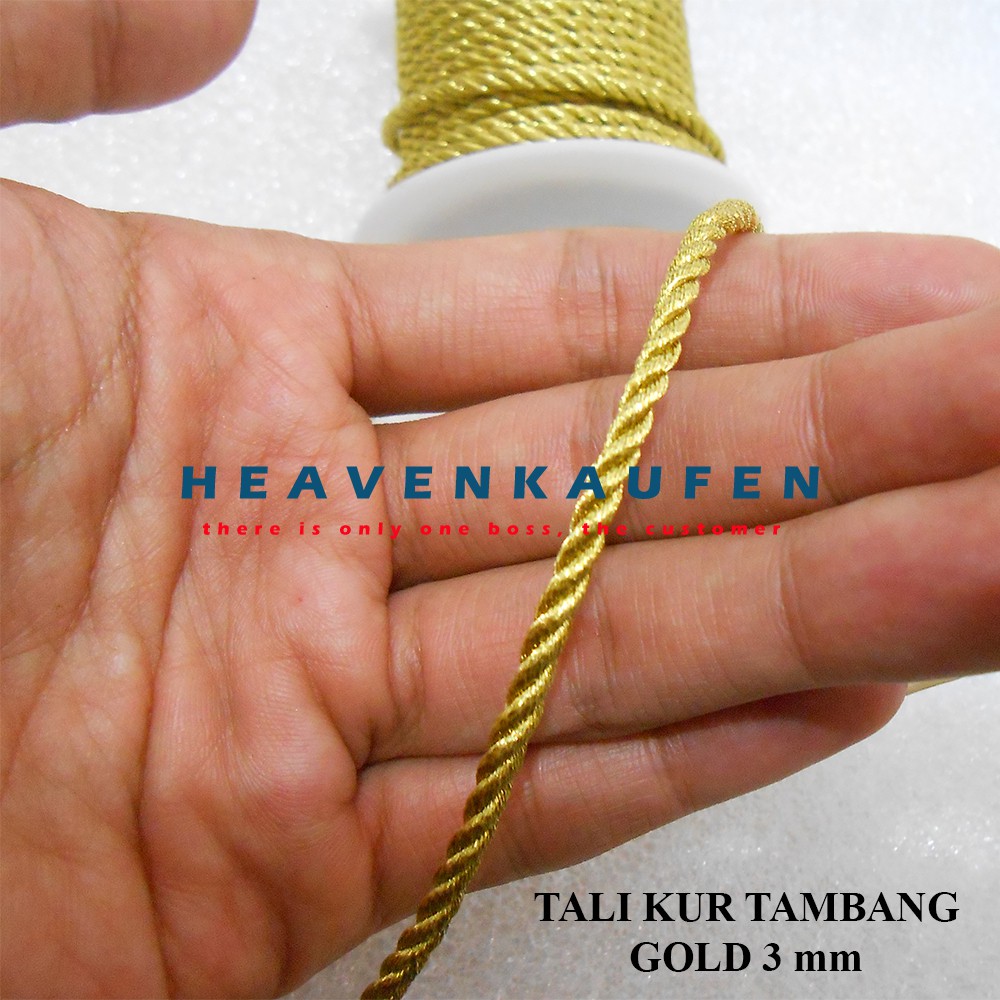 Tali Kur / Tali Tambang Gold Emas 3 mm Meteran Untuk Tali Souvenir Paperbag Dll