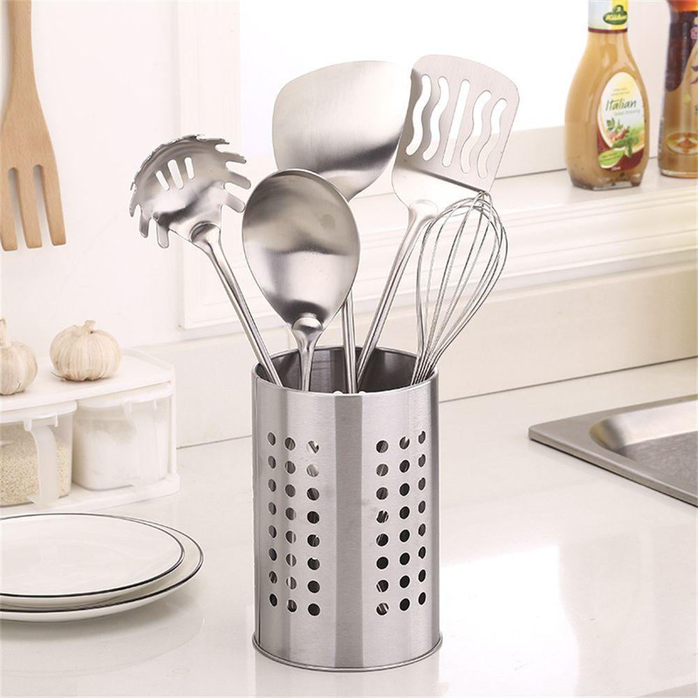 Solighter Cutlery Holder Stand Alat Penyimpanan Stainless Steel Keranjang Water-Logging Rumah