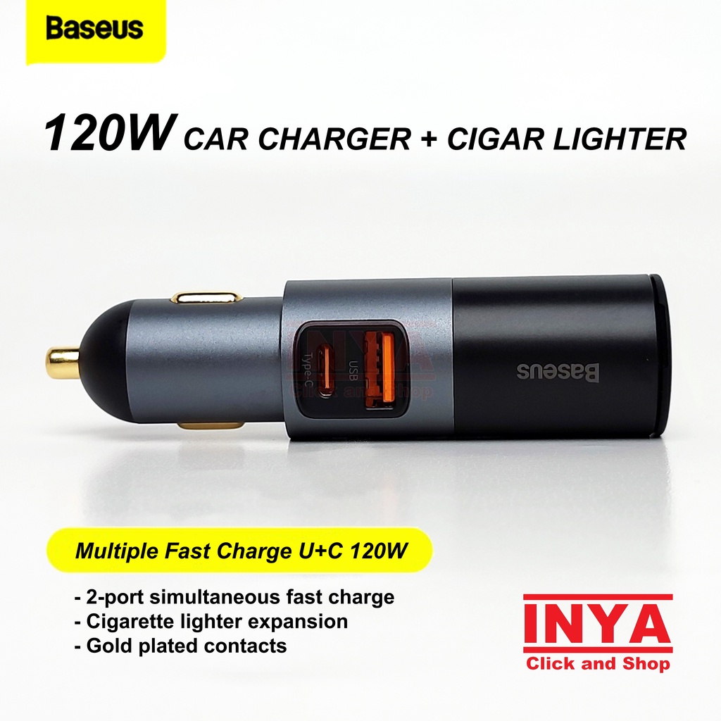 BASEUS CAR CHARGER U+C 120W WITH CIGAR LIGHTER 2-in-1 CCBX-120CX - Charger Mobil