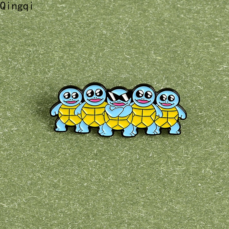 Bros Pin Enamel Desain Kartun Kura-Kura Kacamata Hitam Biru Untuk Anak