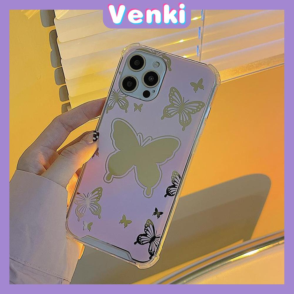 iPhone Case Acrylic HD Mirror Laser Airbag Shockproof Protection Camera Cute Pink Butterfly Compatible For iPhone 11 iPhone 13 Pro Max iPhone 12 Pro Max iPhone 7 Plus iPhone xr xs