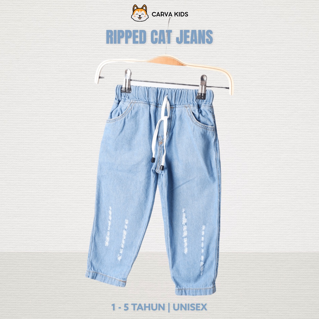 CELANA PANJANG CARVA JEANS ANAK SOBEK RIPPED CAT POLOS IMUT LUCU BESTSELLING