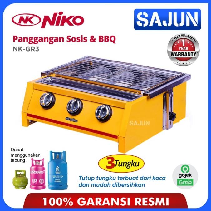 Niko NK-GR3 BBQ Grill Gas Kompor 3 Tungku - NKGR3 Pemanggang Sate, BBQ