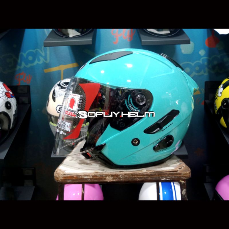 HELM KYT GALAXY FLAT R SOLID GREY MATT DOUBLE VISOR HELM KYT GALAXY FLAT R GREY DOFF HALF FACE-AQUA BLUE