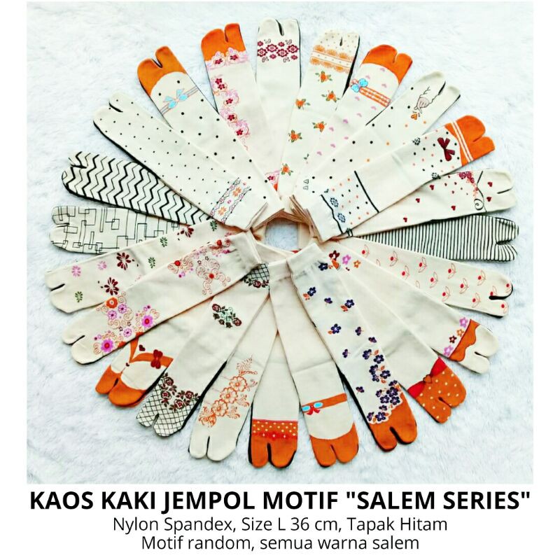 Kaos Kaki Jempol Wanita Muslimah Motif &quot;Salem Series&quot;, Seragaman Warna Salem, Nylon Spandex Size L